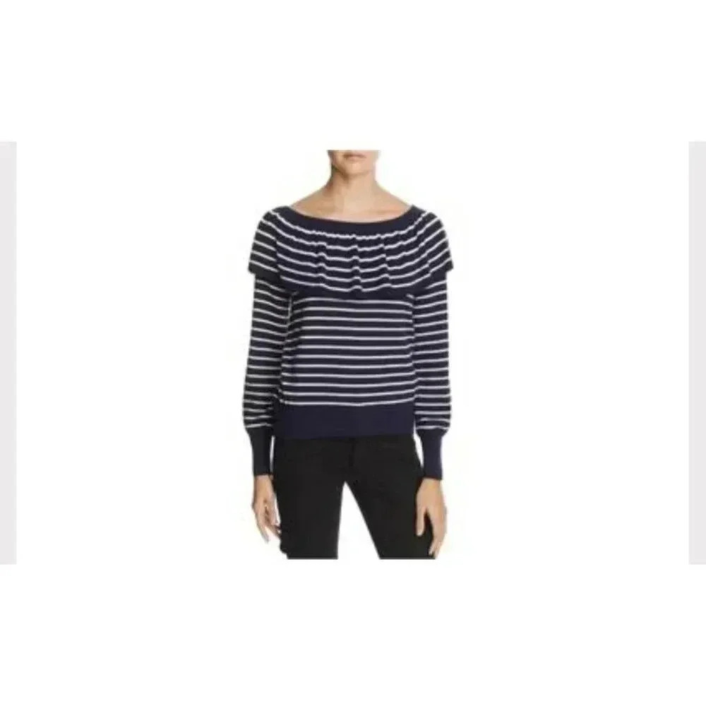 Joie Adinam Ruffled Striped Sweater XS Navy White. 318